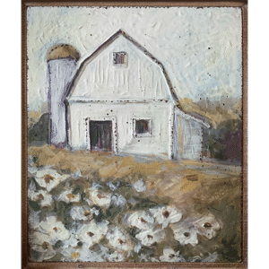 Spring barn embossed metal framed wall art